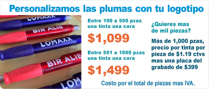 Venta de plumas impresas mayoreo Mexico, Venta Plumas promocionales Mexico, gran variedad mas de 100 modelos